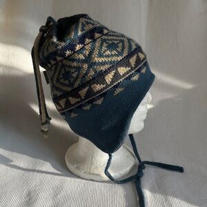 Naturals by Igloos Beanie Unisex Earflap Hat Blue Tan Grey Wool Fair Isle OS